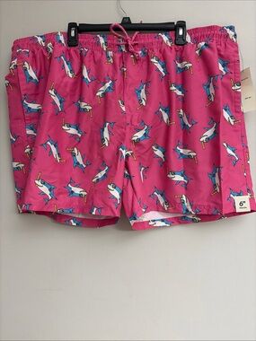 No Boundaries New! Men's Swim Shorts - Pink Shark Print 3XL
